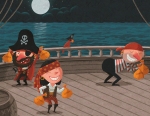 Humorous pirates ship illustration by George Schill.